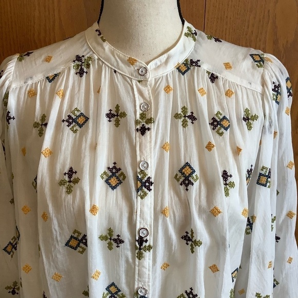 Anthropologie White Embroidered Blouse Sz-XS - Picture 2 of 5
